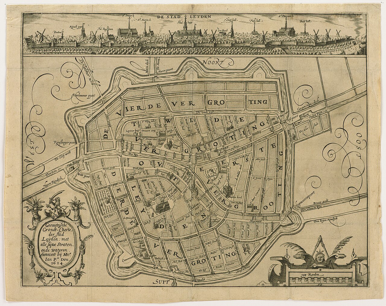 Map of Leiden drawn by Jan Pietersz. Dou in 1614